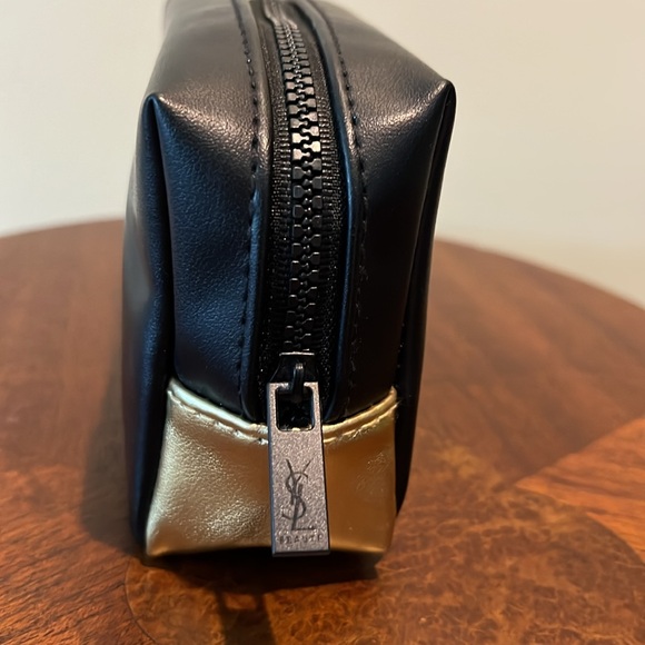 YSL  Beaute Bag  Black/gold vinyl lined in black nylon  YSL gold foil front logo - Picture 6 of 13